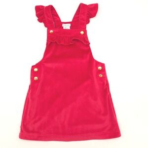 Tahari Jumper Dress Girls Red Velvet Ruffle Gold Button Pinafore Size 5